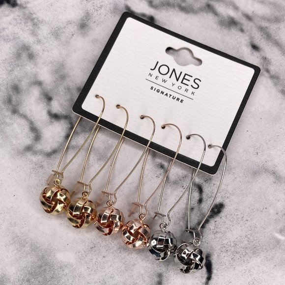 New Jones New York‎ Signature Rose Gold Silver 3 Pairs Woven Ball Drop Earrings - Picture 1 of 2